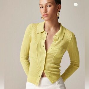 New J. Crew Button-Up Sweater in bitter yellow merino wool blend size xs